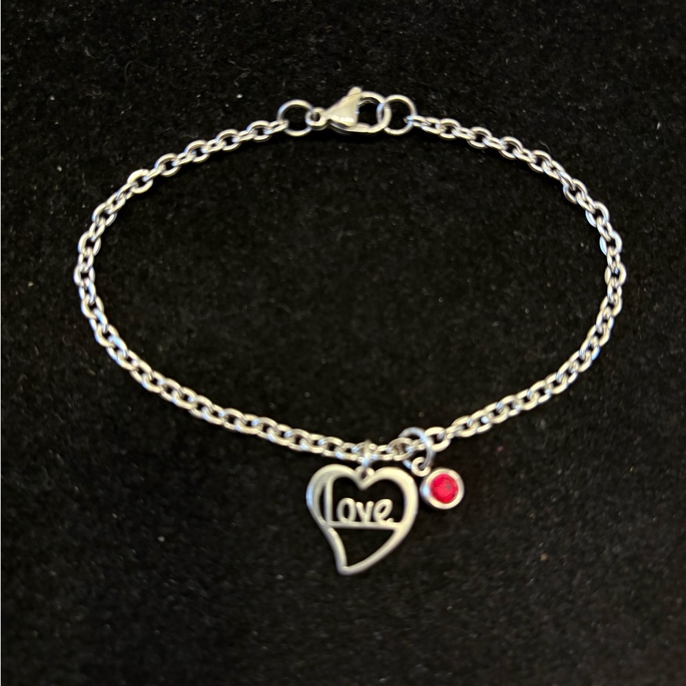 Heart “Love” Bracelet with birthstone charm